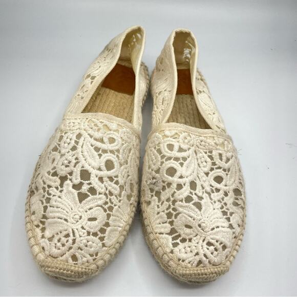 Tory Burch Cream Lace Slip On Espadrille Flats Women’s 10 Crochet Boho Shoes - Picture 2 of 14